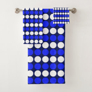Modern Blue  White Dotted Stripes on Navy Blue Bath Towel Set
