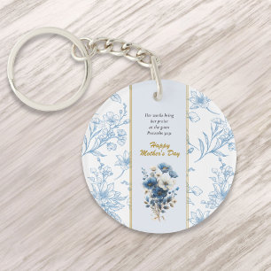 Modern Blue White Floral Happy Mothers Day Keychain