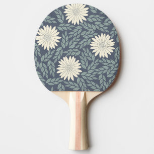 Modern Blue White Floral Leaves Pattern Ping Pong Paddle