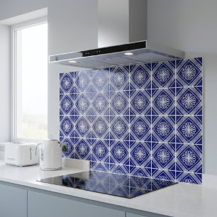 Modern Blue White Flower Line Art Tile