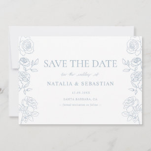 Modern Blue & White French Roses Wedding Save The Date