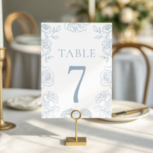 Modern Blue & White French Roses Wedding Table Number