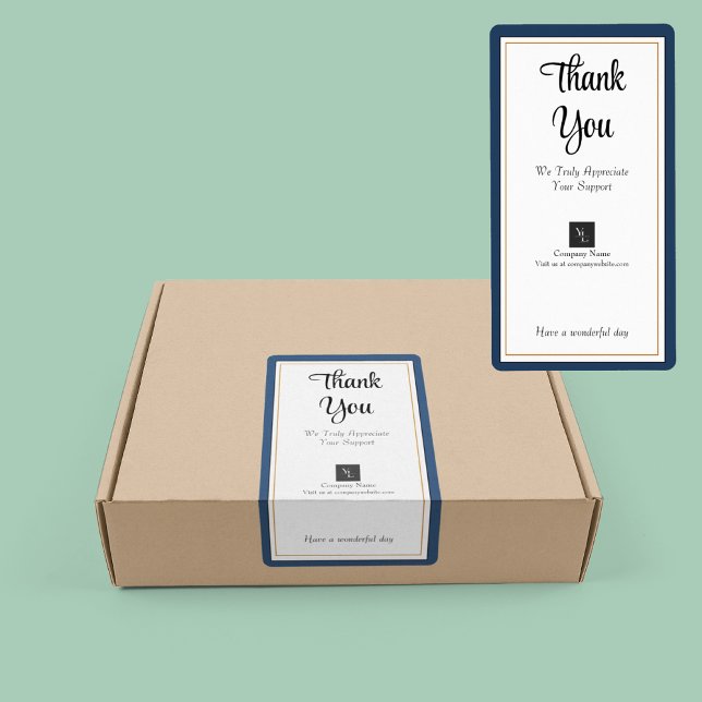 Modern Blue White Gold Frame Thank You Box Label (Creator Uploaded)