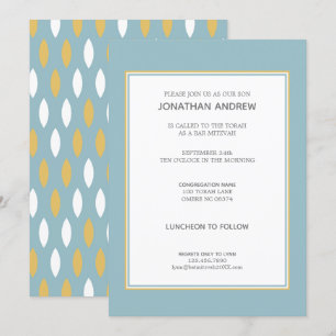 Modern Blue White & Gold Pattern Bar Mitzvah Invitation