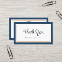 Modern Blue White Gold Thank You Card