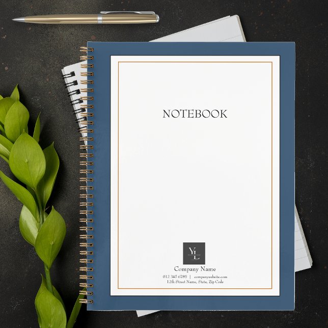 Modern Blue White Gold with Business Logo Notebook (Creator Uploaded)