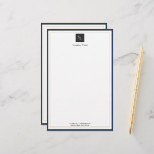 Modern Blue White Gold with Business Logo Stationery