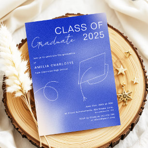 Modern Blue White Gradient Graduation Party Invitation