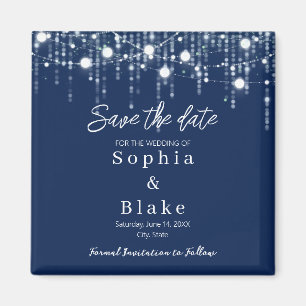 Modern Blue & White Hanging Lights Save the Date Magnet