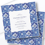 Modern Blue & White Mediterranean Tiles Wedding Invitation<br><div class="desc">Composed of playful serif typography. All against a backdrop of blue and white Mediterranean Spanish tiles.

This is designed by White Paper Birch Co.,  exclusive for Zazzle.
 
 Available here:
 http://www.zazzle.com/store/whitepaperbirch</div>