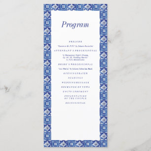 Modern Blue White Mediterranean Wedding Program