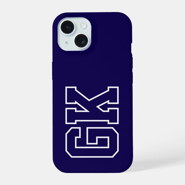 Modern Blue White Monogram Initials iPhone 15 Case (Back)