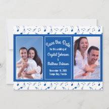 Modern Blue White Music Notes Photo Save the Date