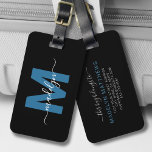 Modern Blue White Name Monogram Luggage Tag<br><div class="desc">Create Your Own Custom Elegant Modern Blue White Name Monogram Luggage Tag. This chic and stylish luggage tag is the perfect travel accessory for the world traveller or anyone with a serious case of wanderlust. The front features a unique monogram with a bold blue initial in a clean font, with...</div>