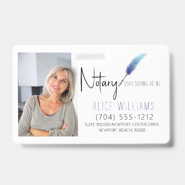 Modern Blue & White Notary Photo Business Badge (Front)