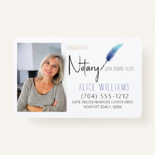 Modern Blue & White Notary Photo Business Badge