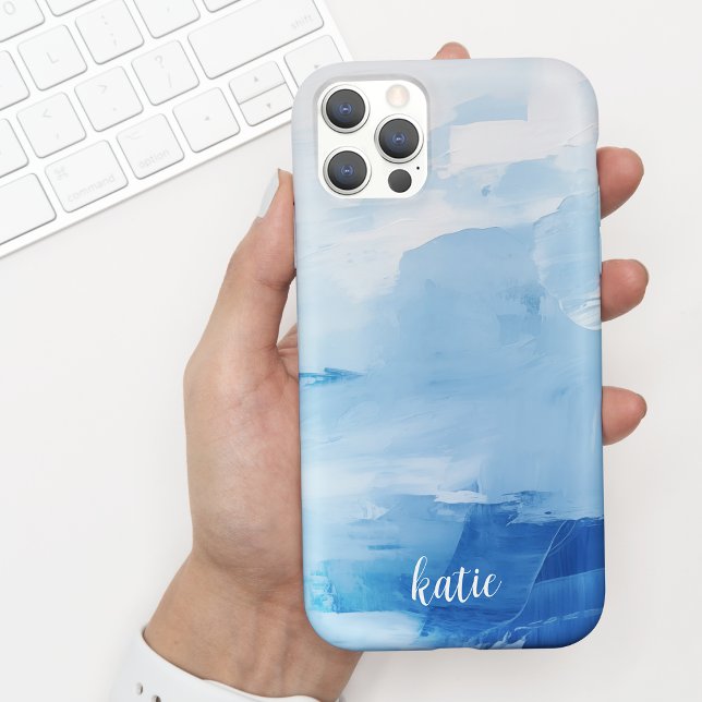 Modern Blue + White Painted Art w/ Name Case-Mate iPhone Case (Creator Uploaded)