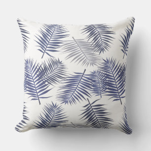 Modern Blue & White Palm Leaves Throw Pillow