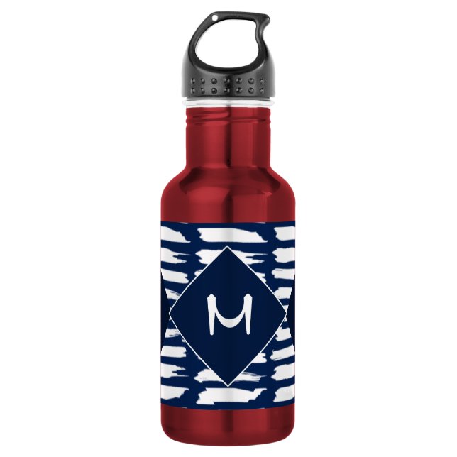 Modern Blue White Pattern Stylish Monogram  532 Ml Water Bottle (Front)