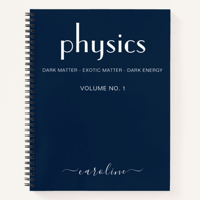 Modern Blue White Personalized Physics Notebook (Front)