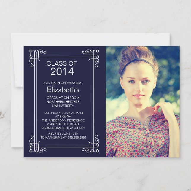 Modern Blue White Photo Graduation Party Invite (Front)