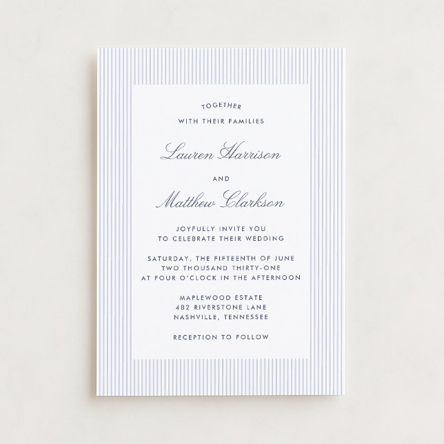 Modern Blue & White Pinstripe Wedding Invitation (Créateur téléchargé)