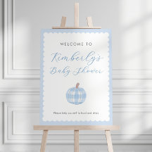 Modern Blue White Pumpkin Baby Shower Welcome Sign