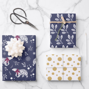 Modern Blue White Scandinavian Patterns Wrapping Paper Sheet