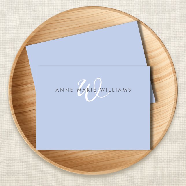 Modern Blue White Script Monogram Card (Creator Uploaded)