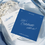 Modern Blue & White Script Wedding Menu Card<br><div class="desc">An elegant wedding menu card featuring a beautiful handwritten script on a clean white front, paired with a rich blue back with all courses listed for your guests. All text blocks are fully customizable — edit the names, date, location, and each menu section to match your wedding. Part of the...</div>