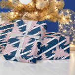 Modern Blue White Stripe Rose Gold Christmas Tree Wrapping Paper<br><div class="desc">Beautiful Christmas design. Faux rose gold glitter Christmas tree pattern,  white and blue stripe.</div>