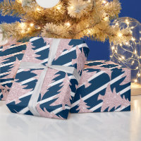 Modern Blue White Stripe Rose Gold Christmas Tree