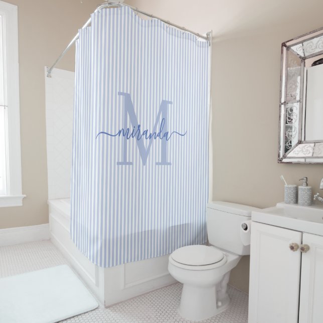 Modern Blue & White Stripes Monogram Name (In Situ)