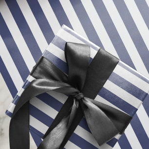 Modern Blue White Stripes Wrapping Paper