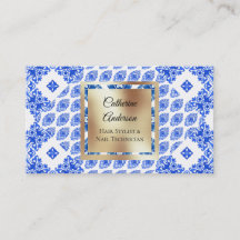 Modern blue white tiles gold square mediterranean