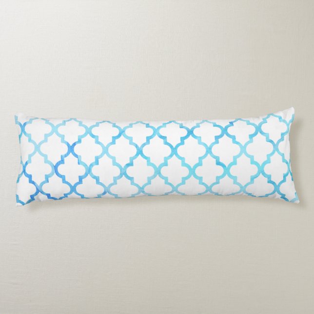 Modern blue white watercolor quatrefoil pattern bo body pillow (Back)