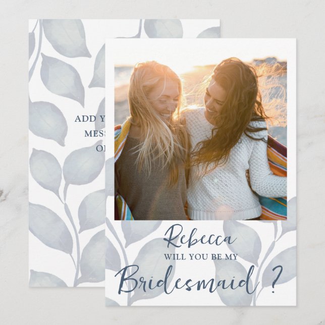 Modern Blue & White Will You Be My Bridesmaid (Front/Back)