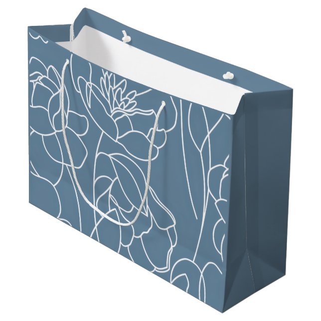 Modern Blue Wildflower Large Gift Bag (Front Angled)