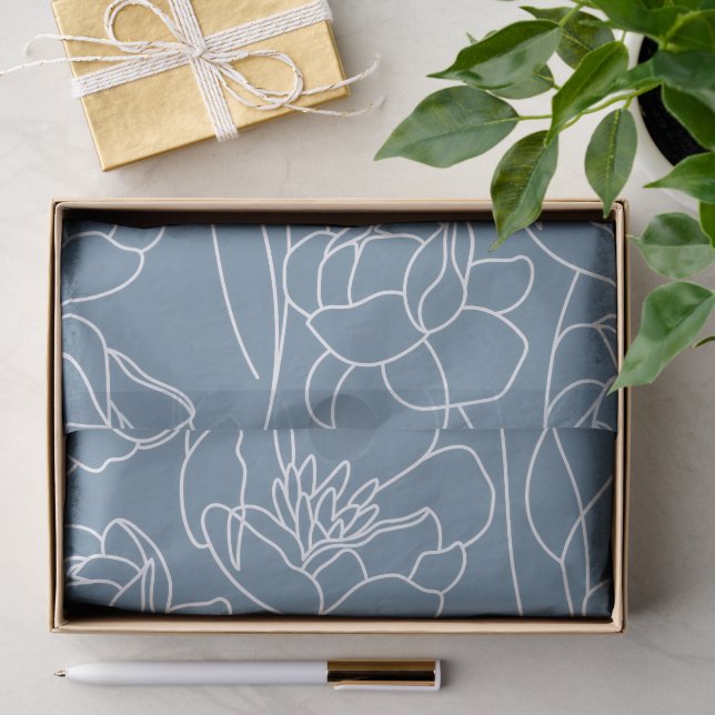 Modern Blue Wildflower  Tissue Paper (Gift)