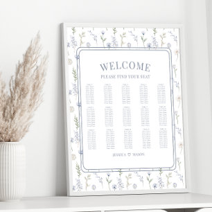 Modern blue wildflower wedding seating chart