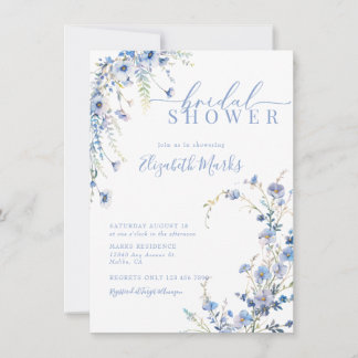 Modern Blue Wildflowers Botanical Bridal Shower Invitation