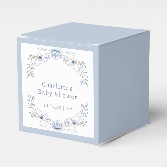 Modern Blue Winter Floral Baby Shower  Favor Box (Front Side)