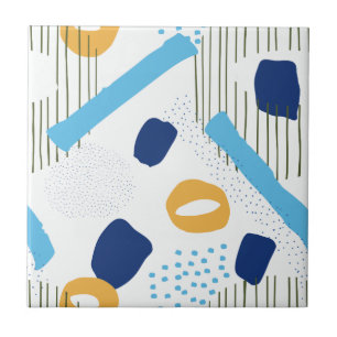 Modern Blue Yellow Abstract Geometric Retro Design Tile