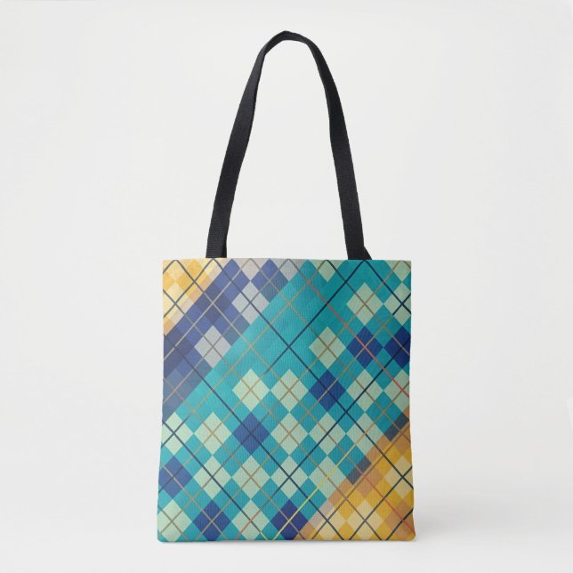 Modern Blue & Yellow Argyle Pattern Tote Bag (Front)