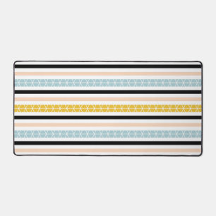 Modern Blue Yellow Black White Stripes Pattern Desk Mat