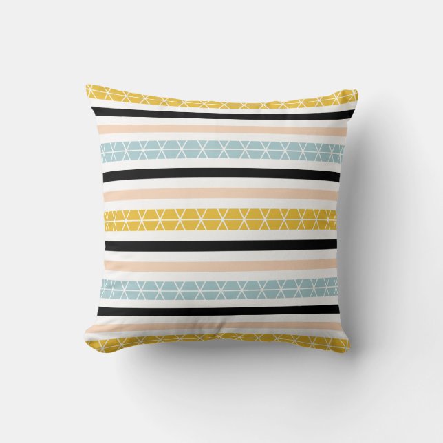 Modern Blue Yellow Black White Stripes Pattern Throw Pillow (Front)