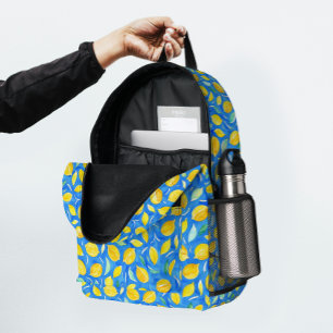 Modern Blue Yellow Citrus Lemon Watercolor Pattern Printed Backpack