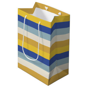 Modern blue yellow gold cream stripes Hanukkah Medium Gift Bag