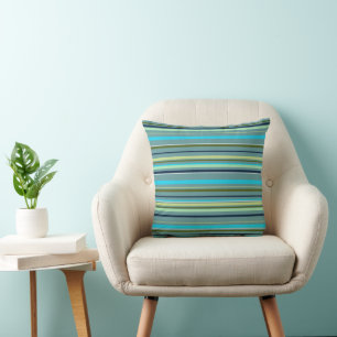 Modern Blue Yellow Green Stripes Abstract Throw Pillow