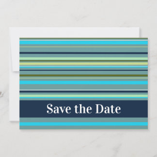 Modern Blue Yellow Green Stripes Happy Birthday Save The Date